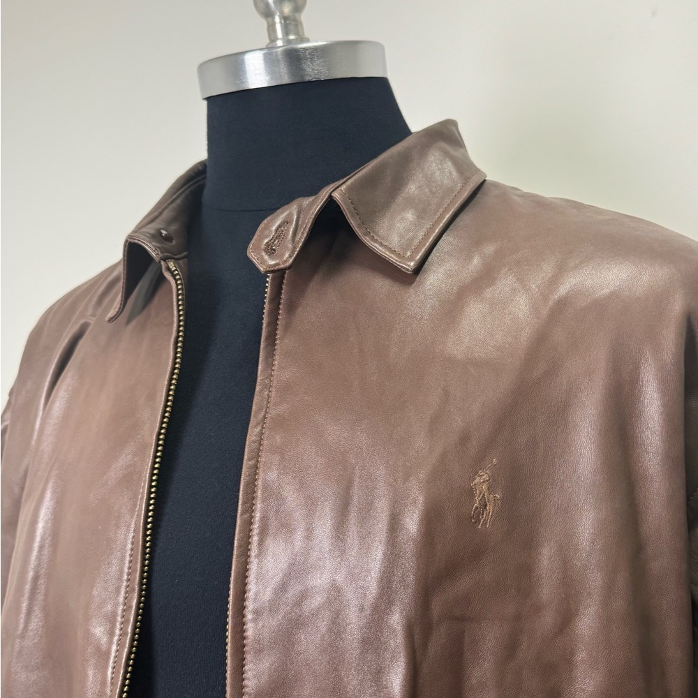 Vintage 90s Polo Ralph Lauren Brown Leather Jacket Men’s XXL